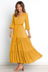 Mira Swiss Dot Embroidered Midi Dress - Mustard Ins Street